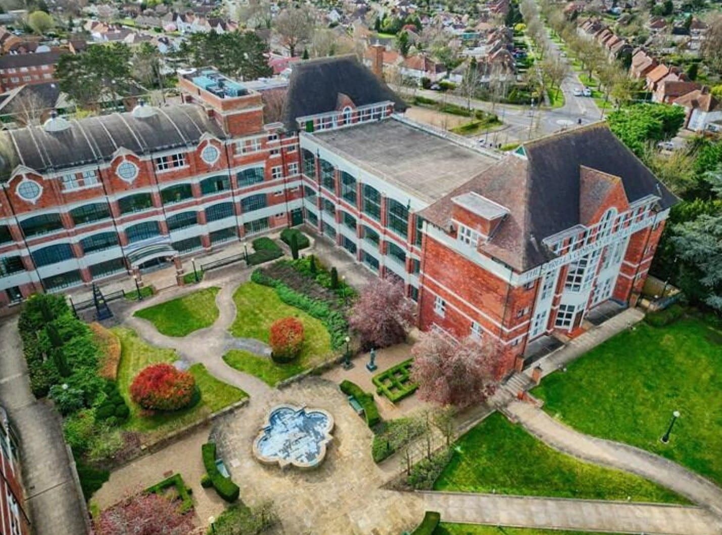 Aerial view of the Spirella Building in Letchworth Garden City, home of E&E's office
